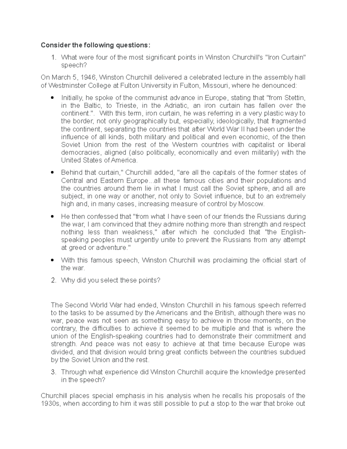 Winston Churchill's Iron Curtain Speech Analysis - Key Points and ...