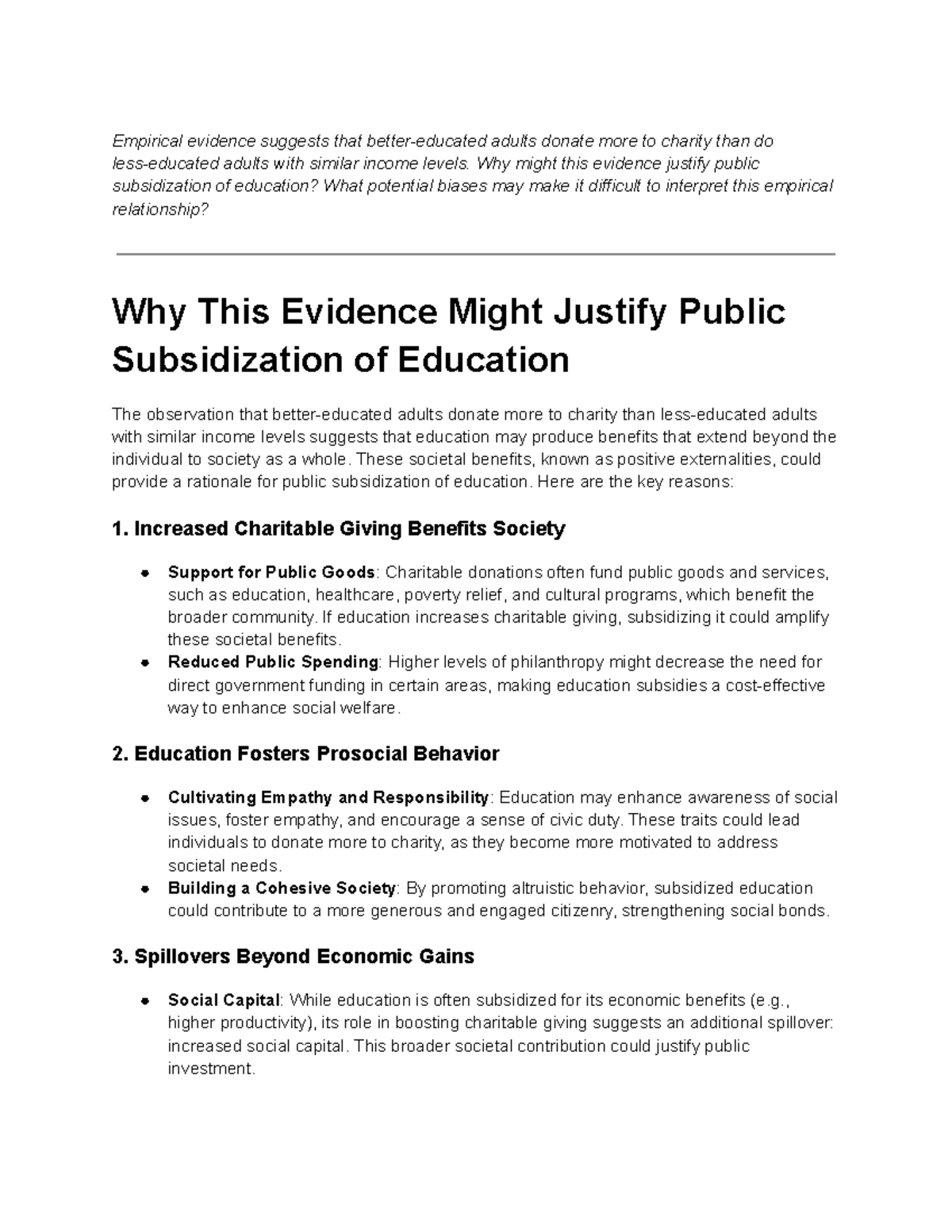 Justifying Public Subsidization of Education: Charitable Giving ...