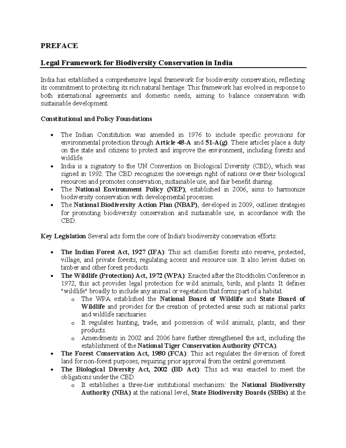 Legal Framework for Biodiversity Conservation in India: Key Acts and ...