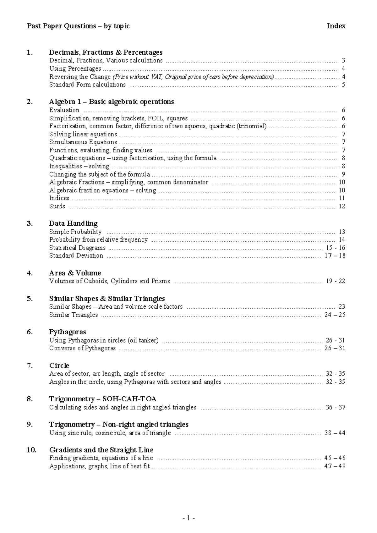 Igcse Maths Past Exam Papers: Topic 1 - Decimals, Fractions & More ...
