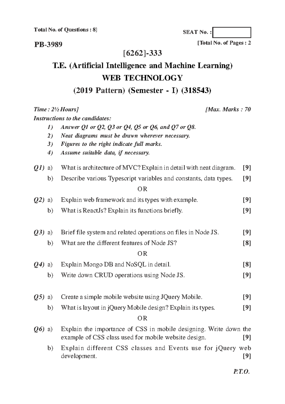 T.E. (318543) Web Technology Exam Paper - April 2024 - Studocu