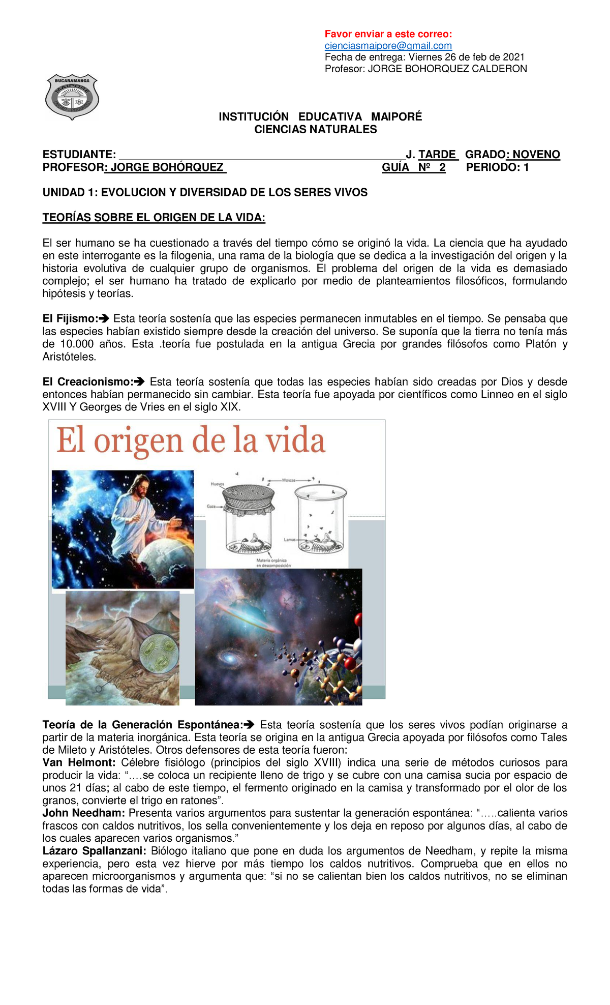 GUÍA #2 Biología - Teorías sobre el Origen de la Vida y Evolución - Studocu