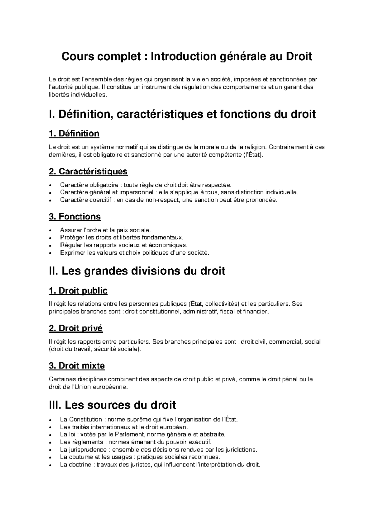 Cours Droit 101 : Introduction Générale au Droit Complet - Studocu