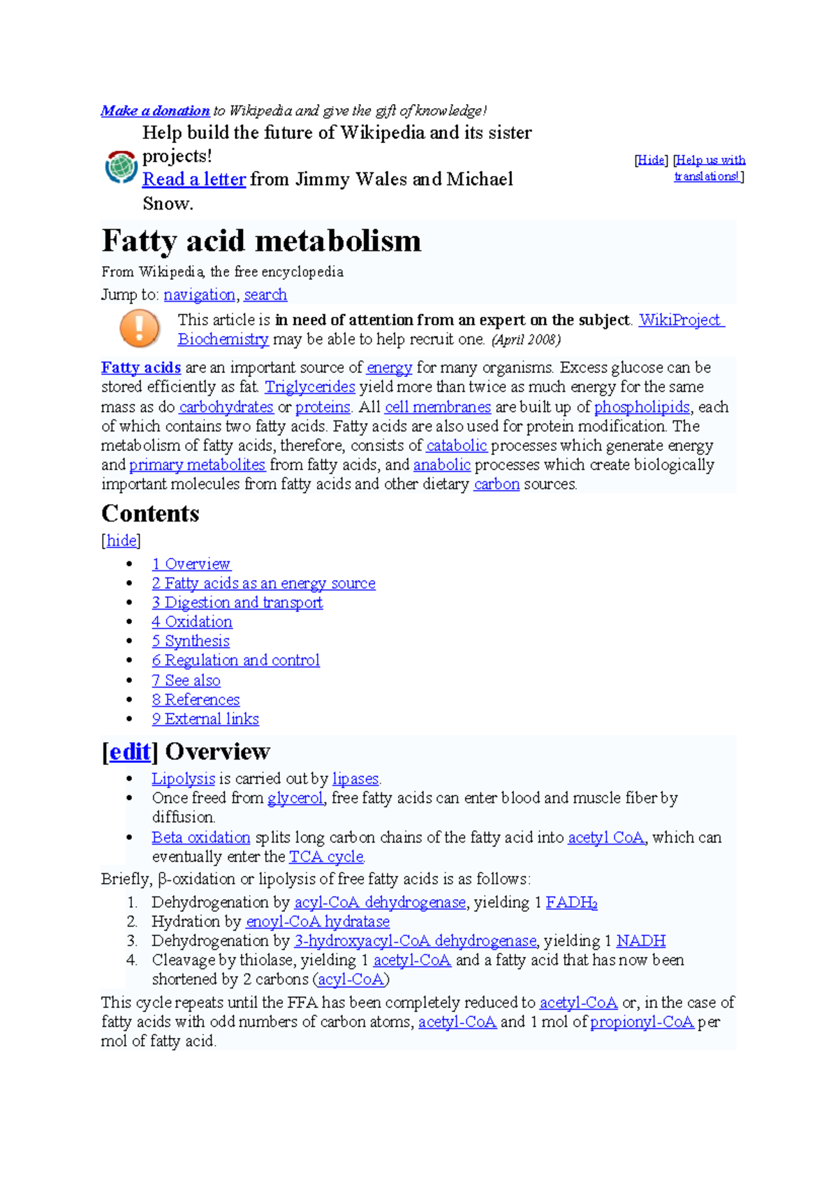 Fatty Acid Metabolism Overview - BIO111 Notes - Studocu