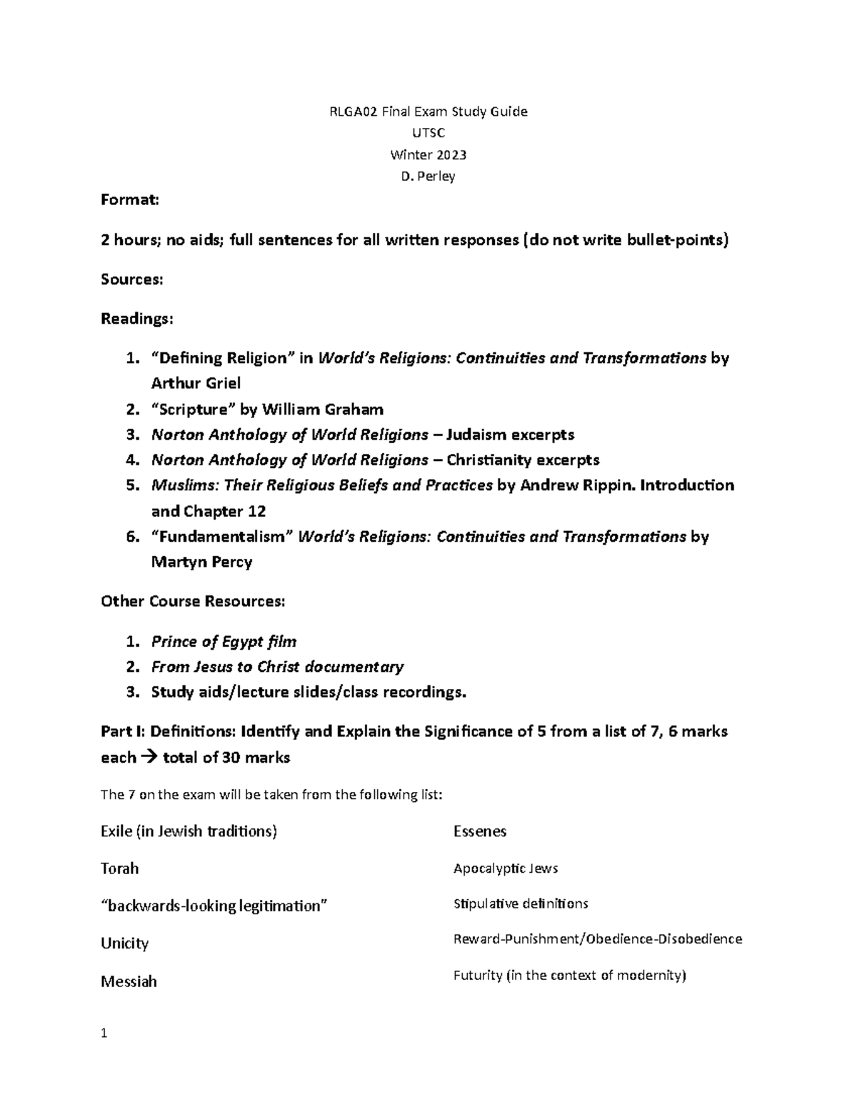 RLGA02 Winter 2023 Final Exam Study Guide by D. Perley - Studocu