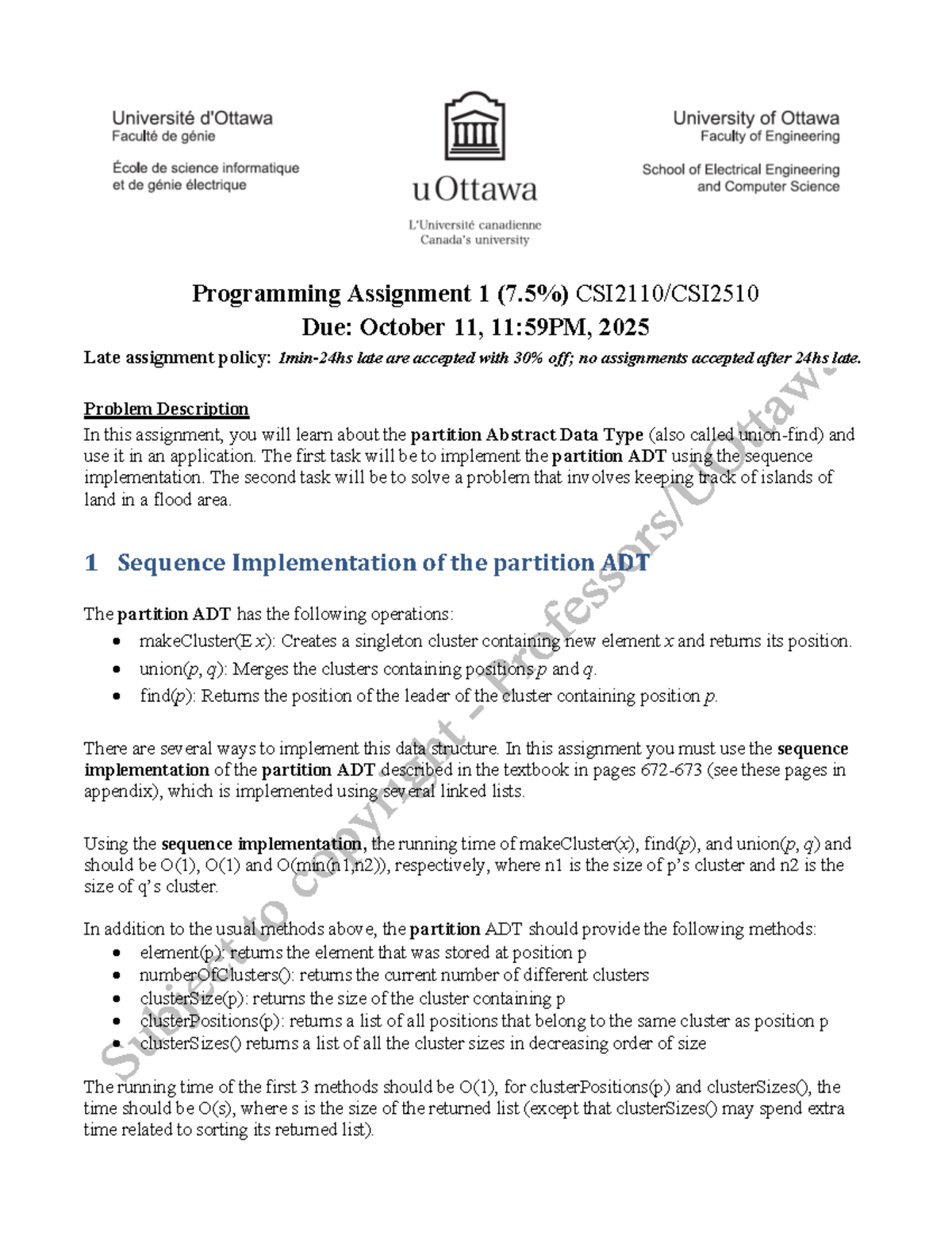 Programming Assignment 1: Partition ADT & Island Tracking (CSI 2110 ...