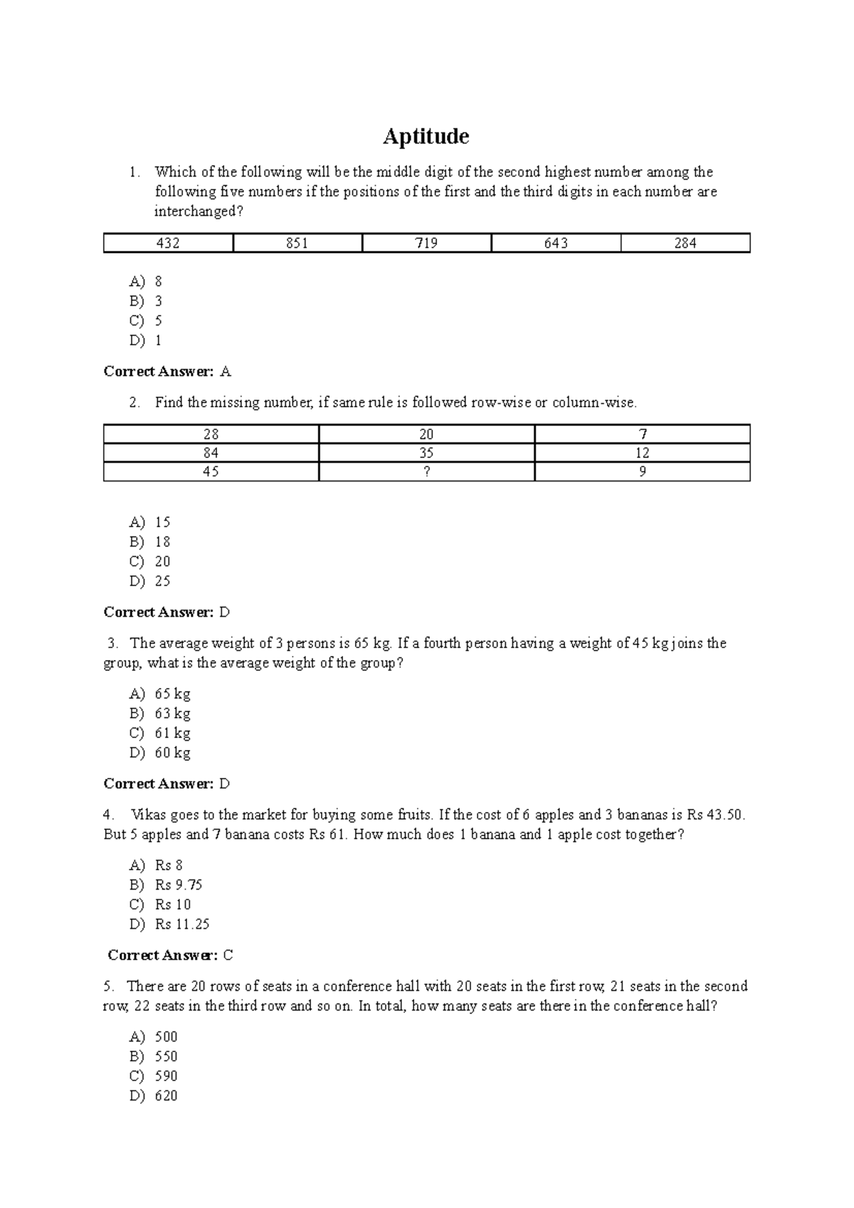 Quantitative Aptitude & Logical Reasoning - Practice Questions - Studocu