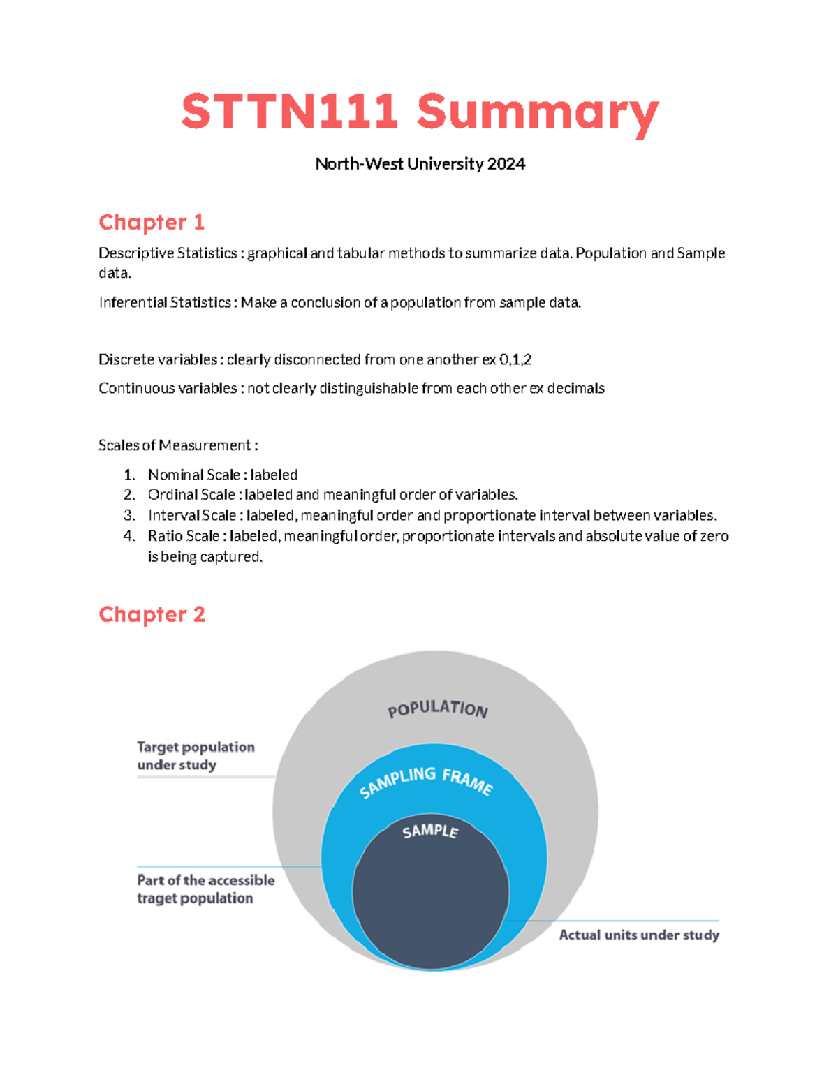 STTN111 Notes - Summary Descriptive Statistics And Inference - STTN111 ...