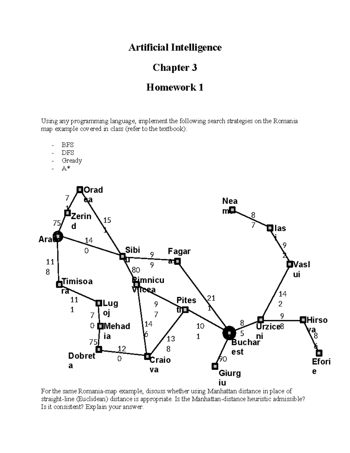 AI 101: Chapter 3 Homework 1 - Search Strategies on Romania Map - Studocu