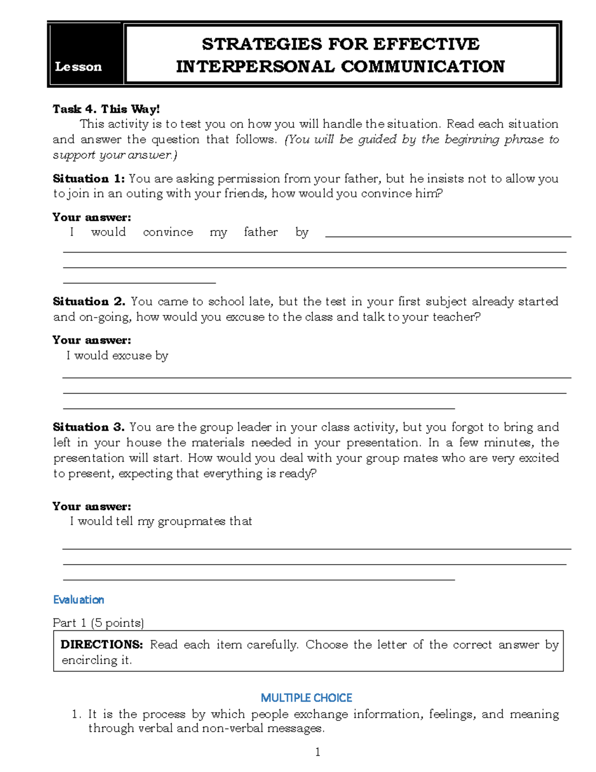 **Strategies for Effective Interpersonal Communication (Lesson)** - Studocu