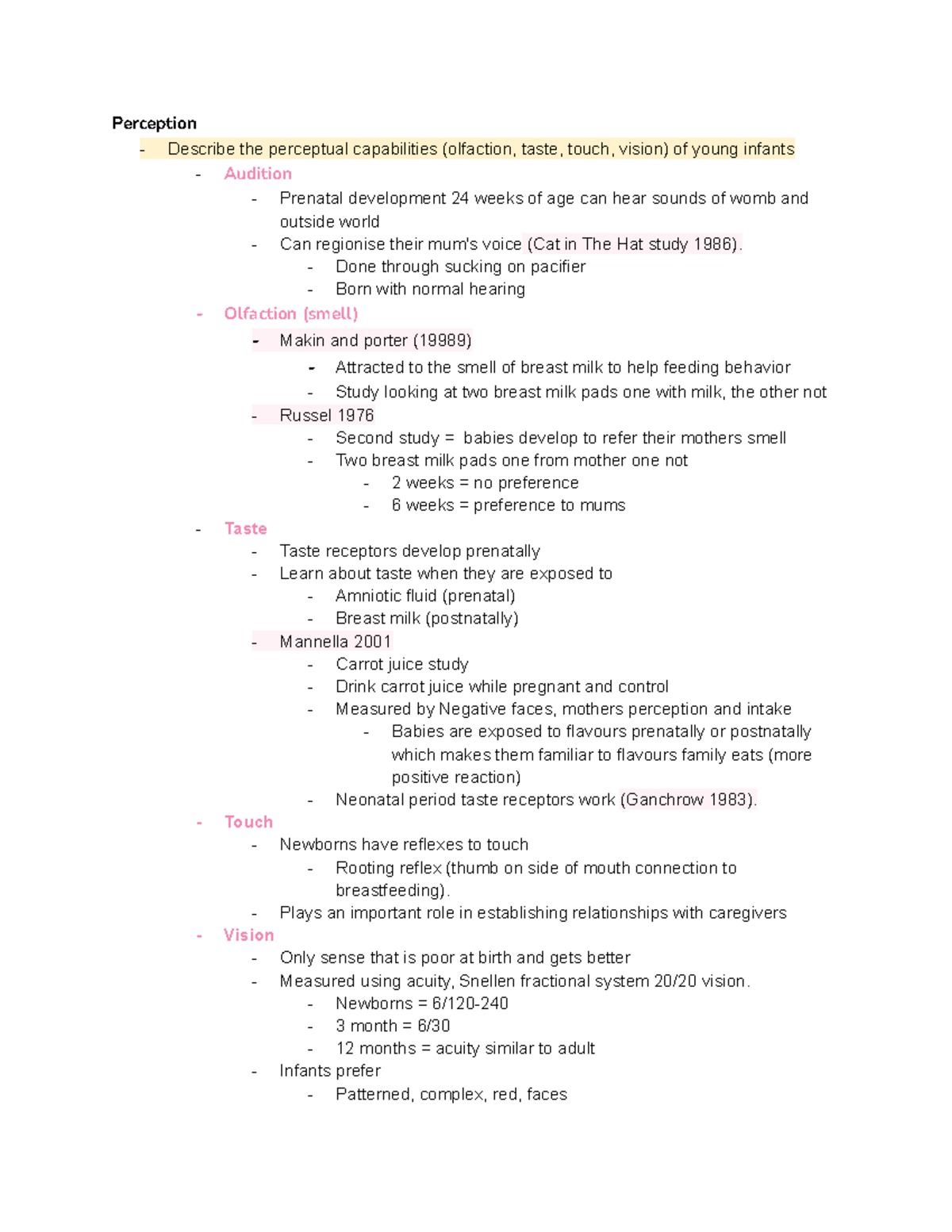 Week 2 - Perception: Infants' Sensory Capabilities and Development ...