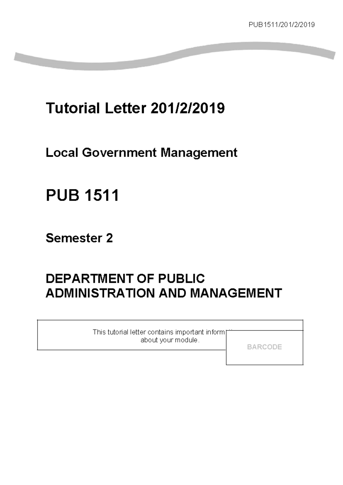 PUB 1511 Tutorial Letter: Local Government Management & Exam Prep - Studocu