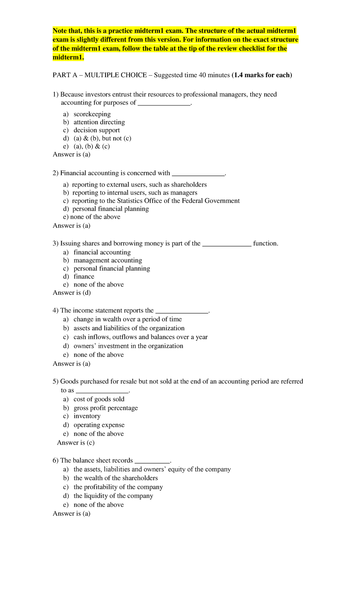 Midterm 1 2017, questions and answers - Note that, this is a practice ...
