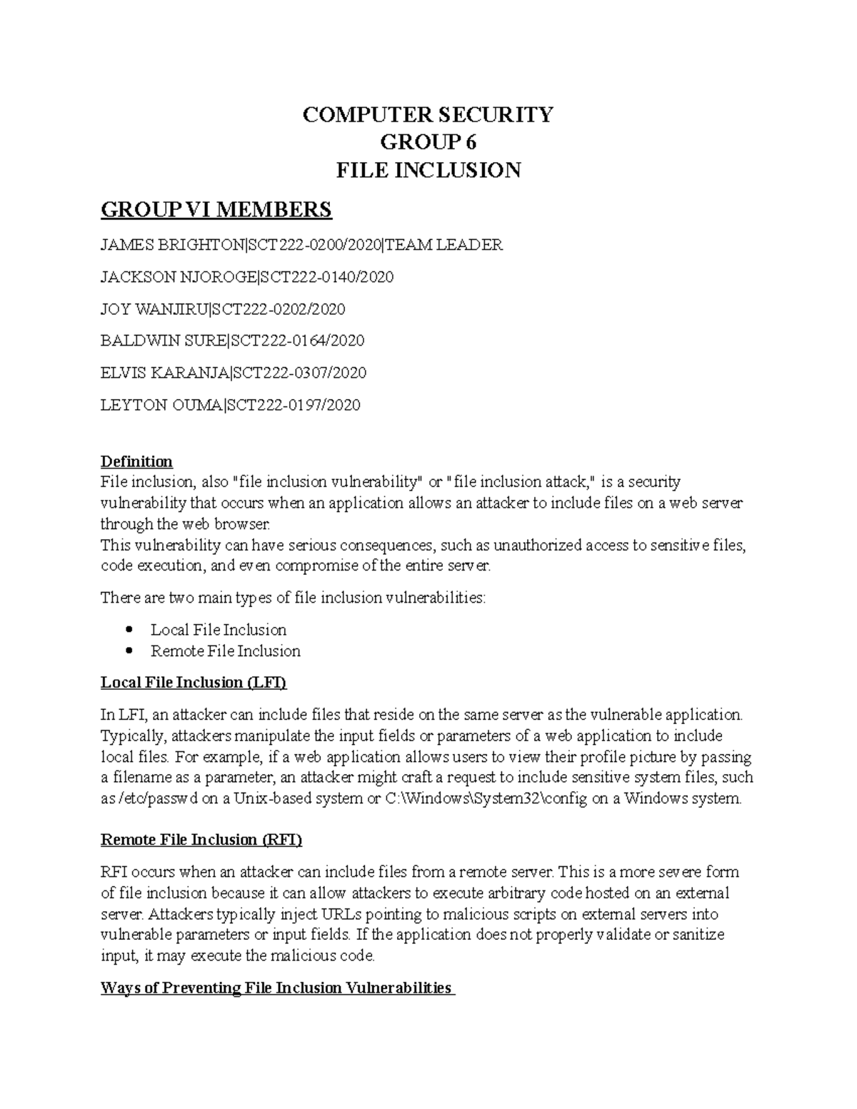 File Inclusion Vulnerability Analysis - SCT222 Project Report - Studocu