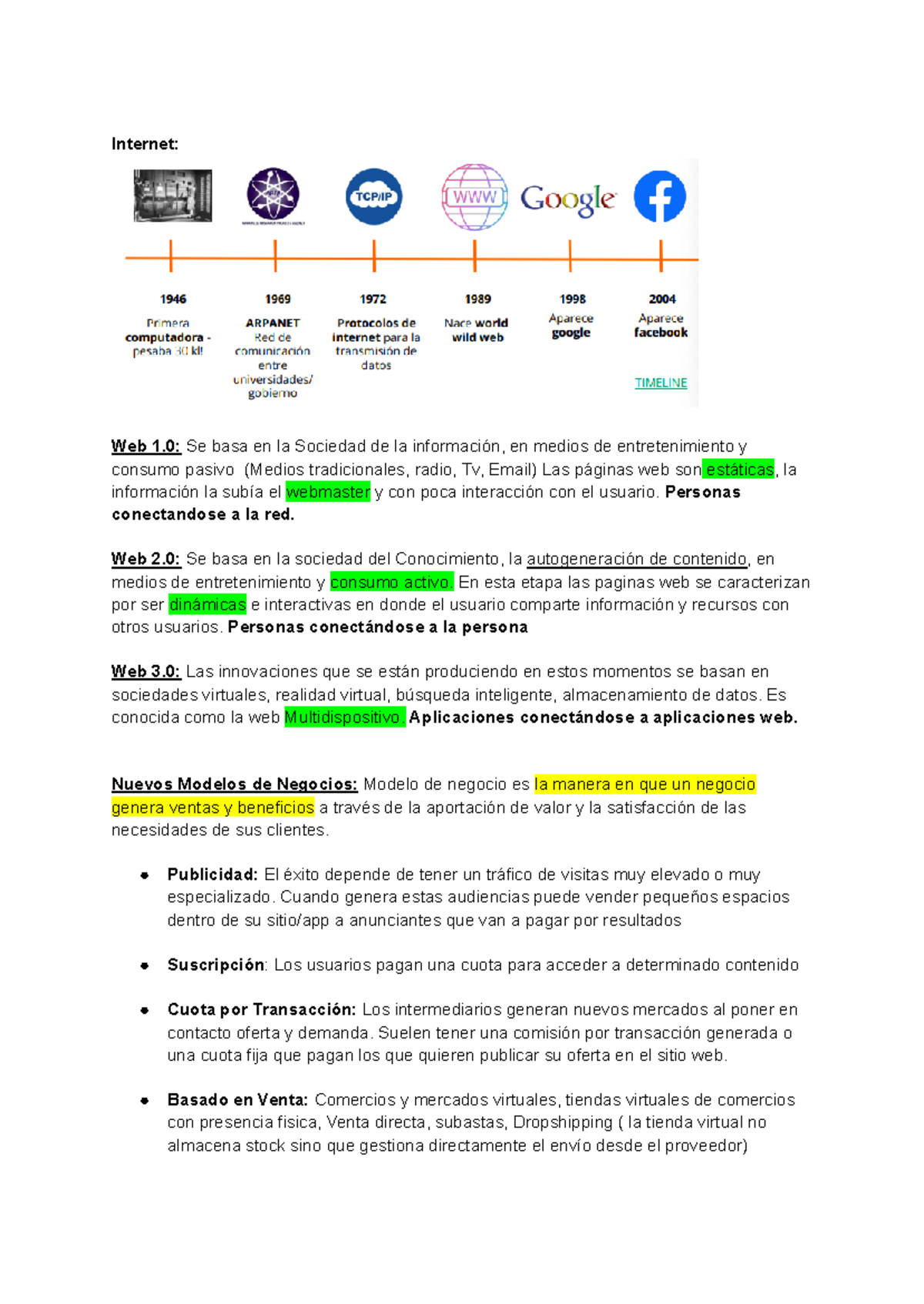 Resumen PYN - dferfeer - Internet: Web 1: Se basa en la Sociedad de la ...