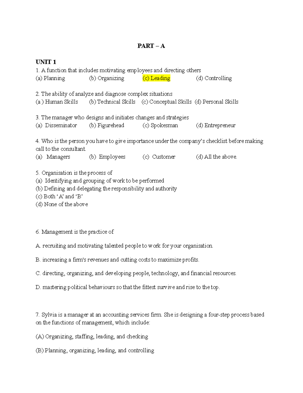 Management Functions and Skills Review - MGT101 Final Exam Notes - Studocu