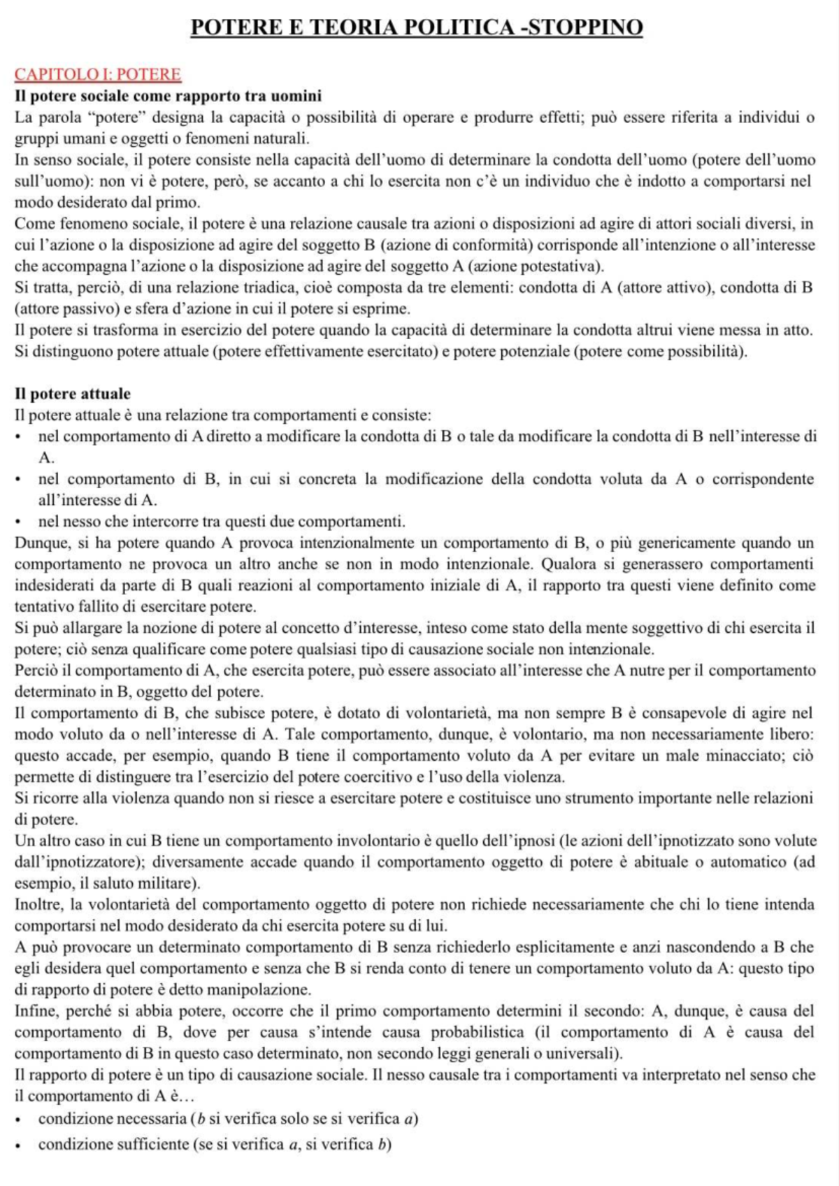 POTERE E TEORIA POLITICA: CAPITOLO I - IL CONCETTO DI POTERE - Studocu