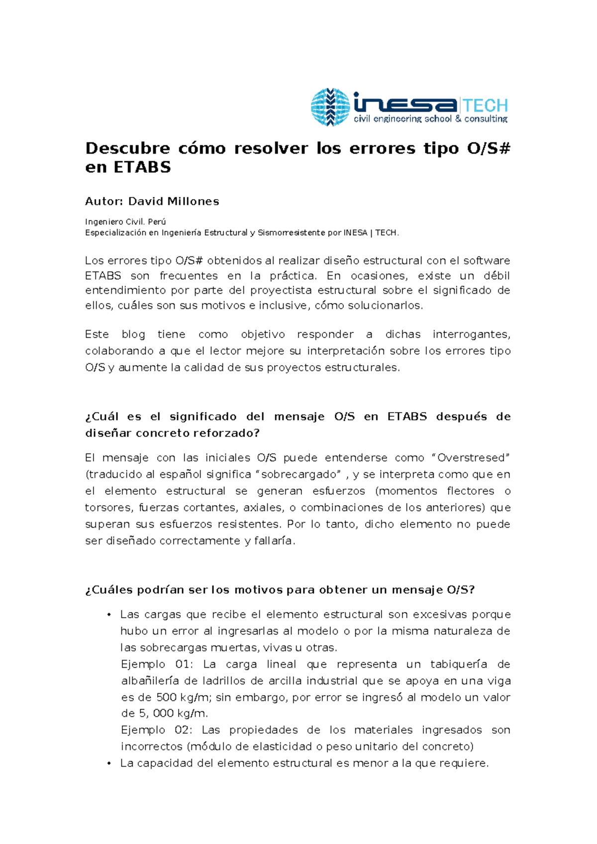 Guía para Resolver Errores O/S# en ETABS - INESA - Document Preview