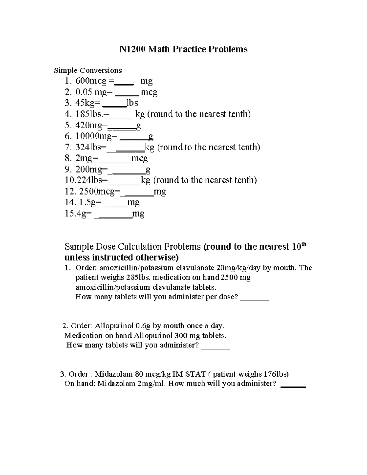 N 1200 Math Practice Problems - N1200 Math Practice Problems Simple ...