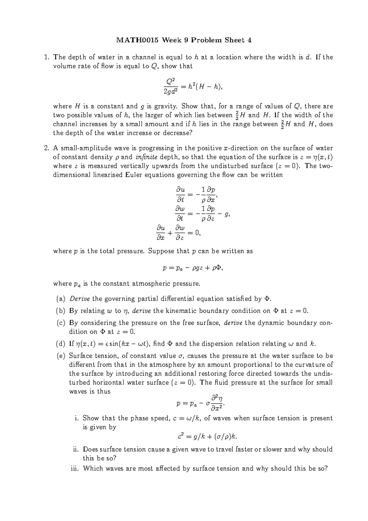 MATH2301 2015 Final Exam: Fluid Dynamics Concepts and Problems - Studocu