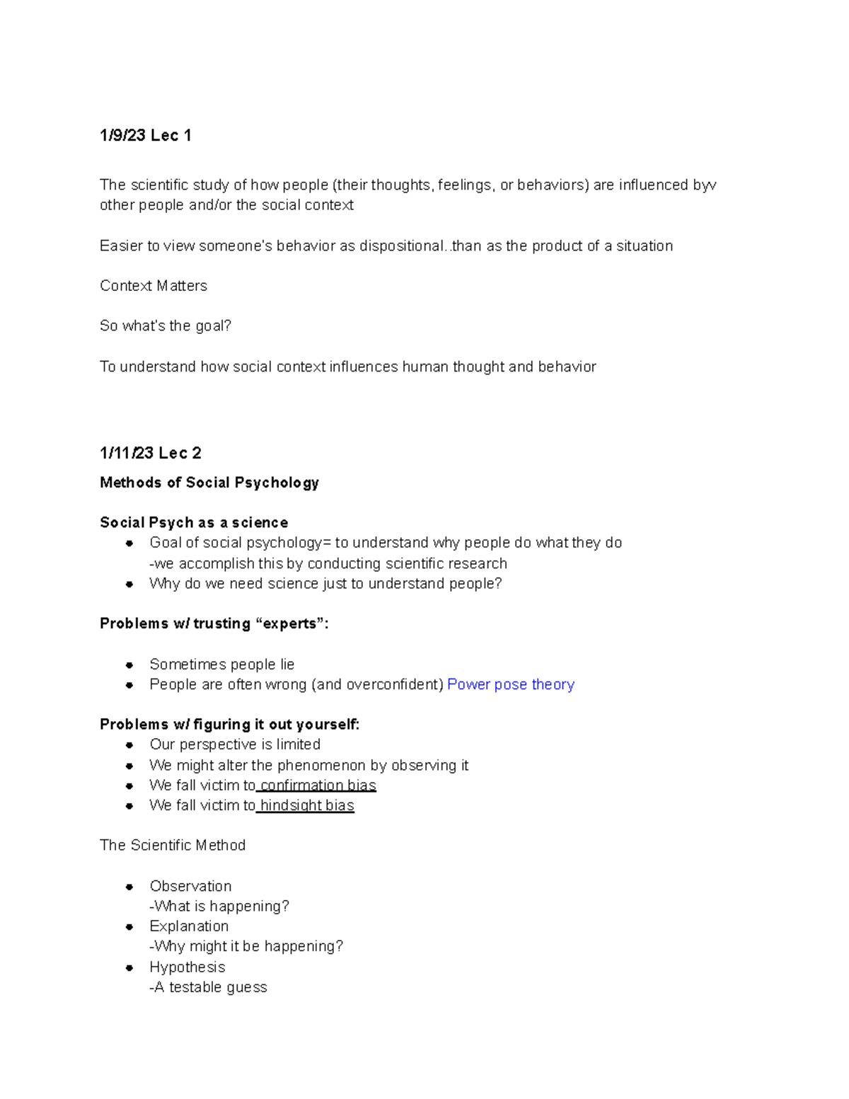 Psych 140 Lecture Notes on Social Psychology Concepts and Theories ...