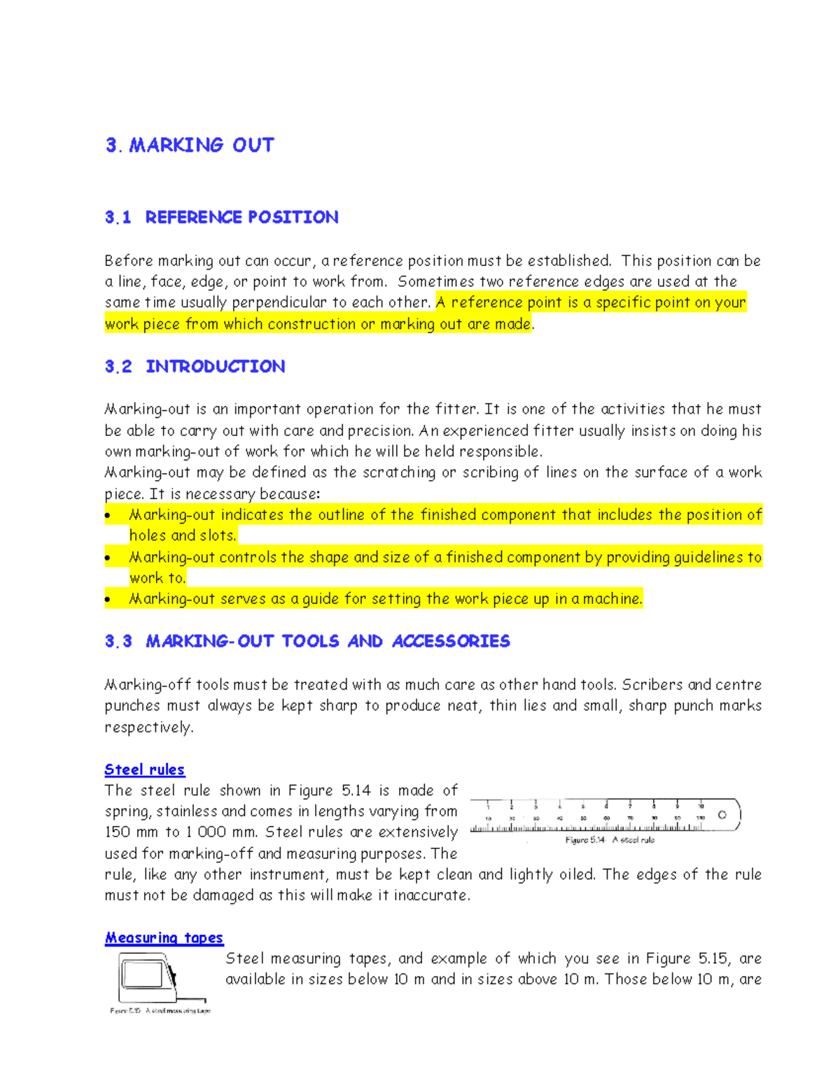 3. FITTER'S GUIDE TO MARKING OUT: REFERENCE POSITION & TOOLS - Studocu