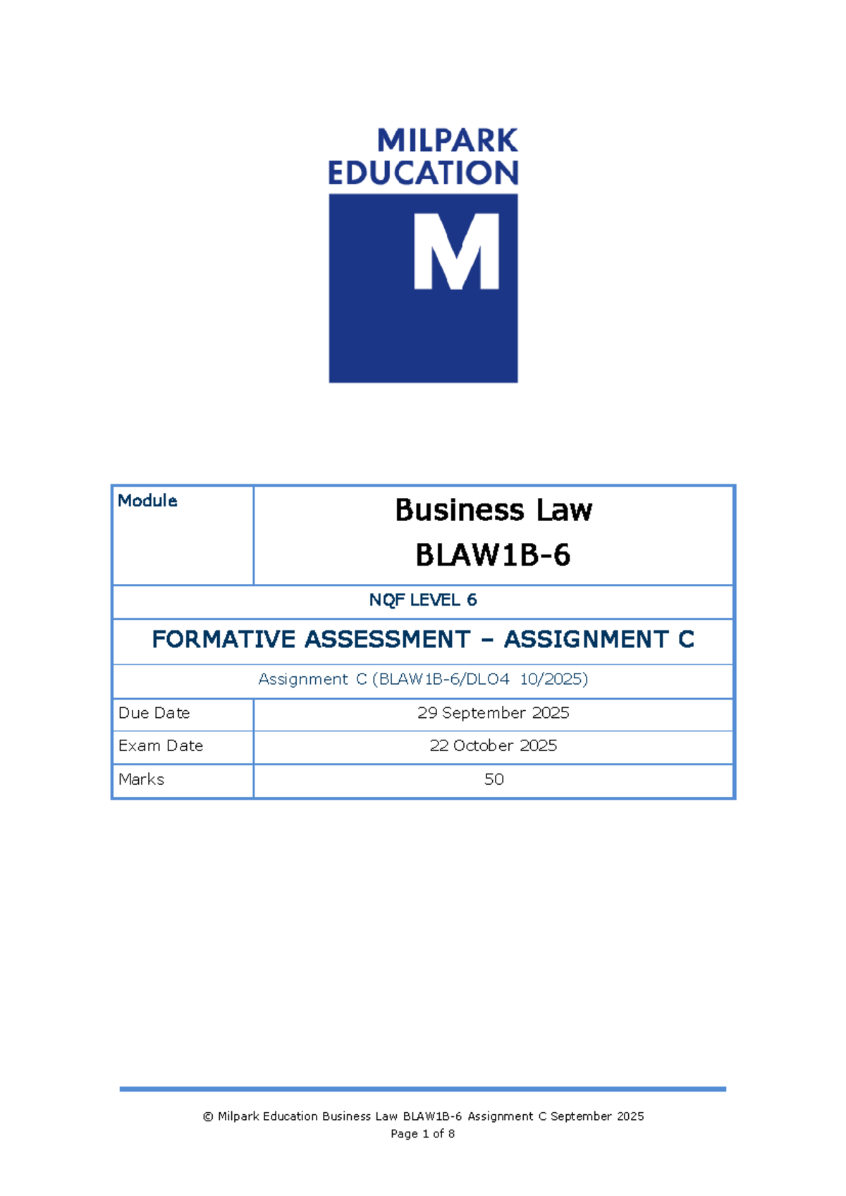 Business Law NQF Level 6 Assignment C - September 2025 - Studocu
