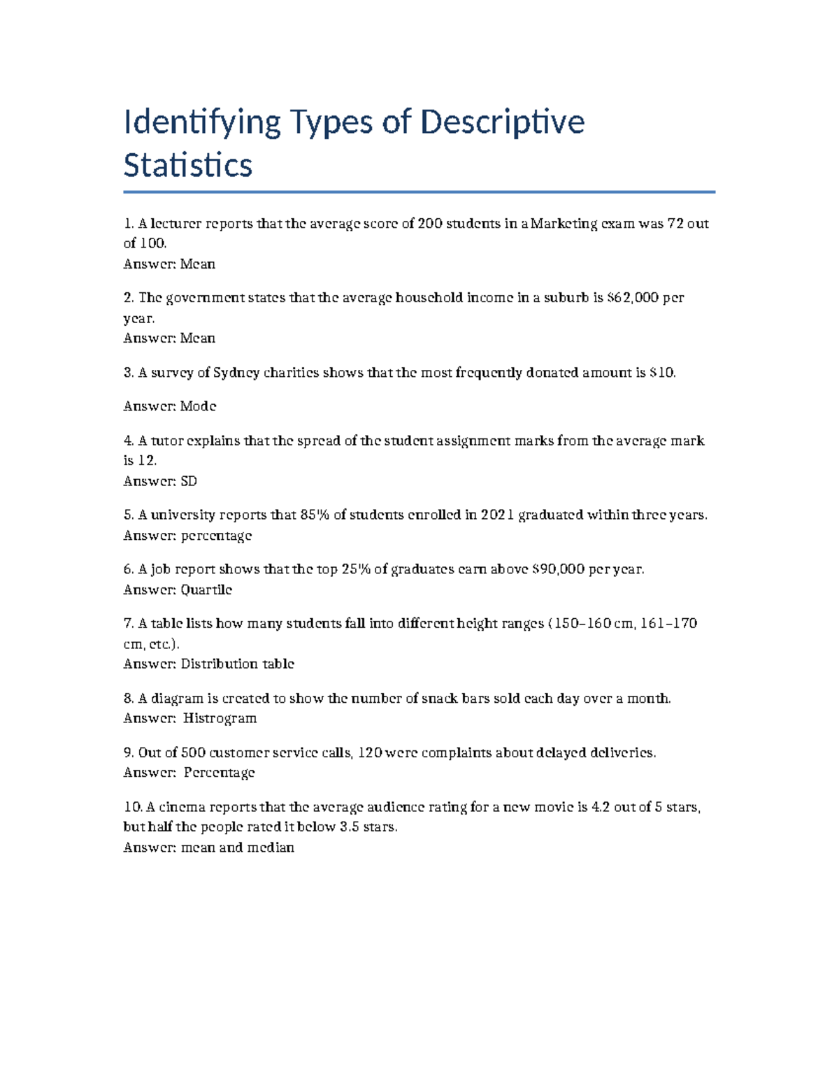 Descriptive Statistics Overview: Key Concepts and Examples - Studocu