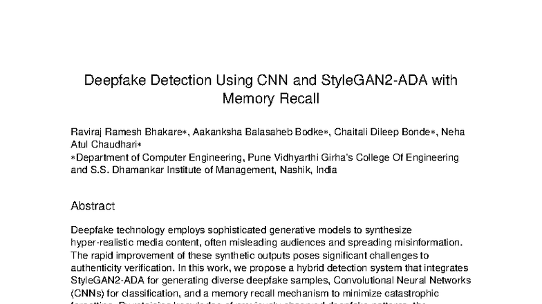 Deepfake Detection Using CNN & Memory Recall: A Hybrid Approach - Studocu