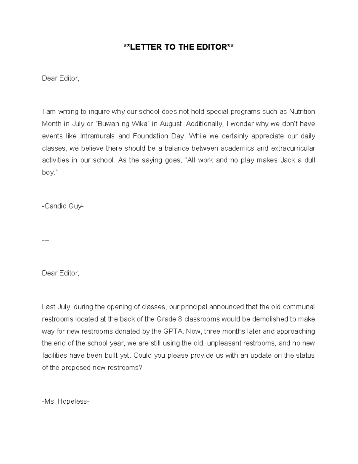 Letter TO THE Editor - article - LETTER TO THE EDITOR Dear Editor, I am ...