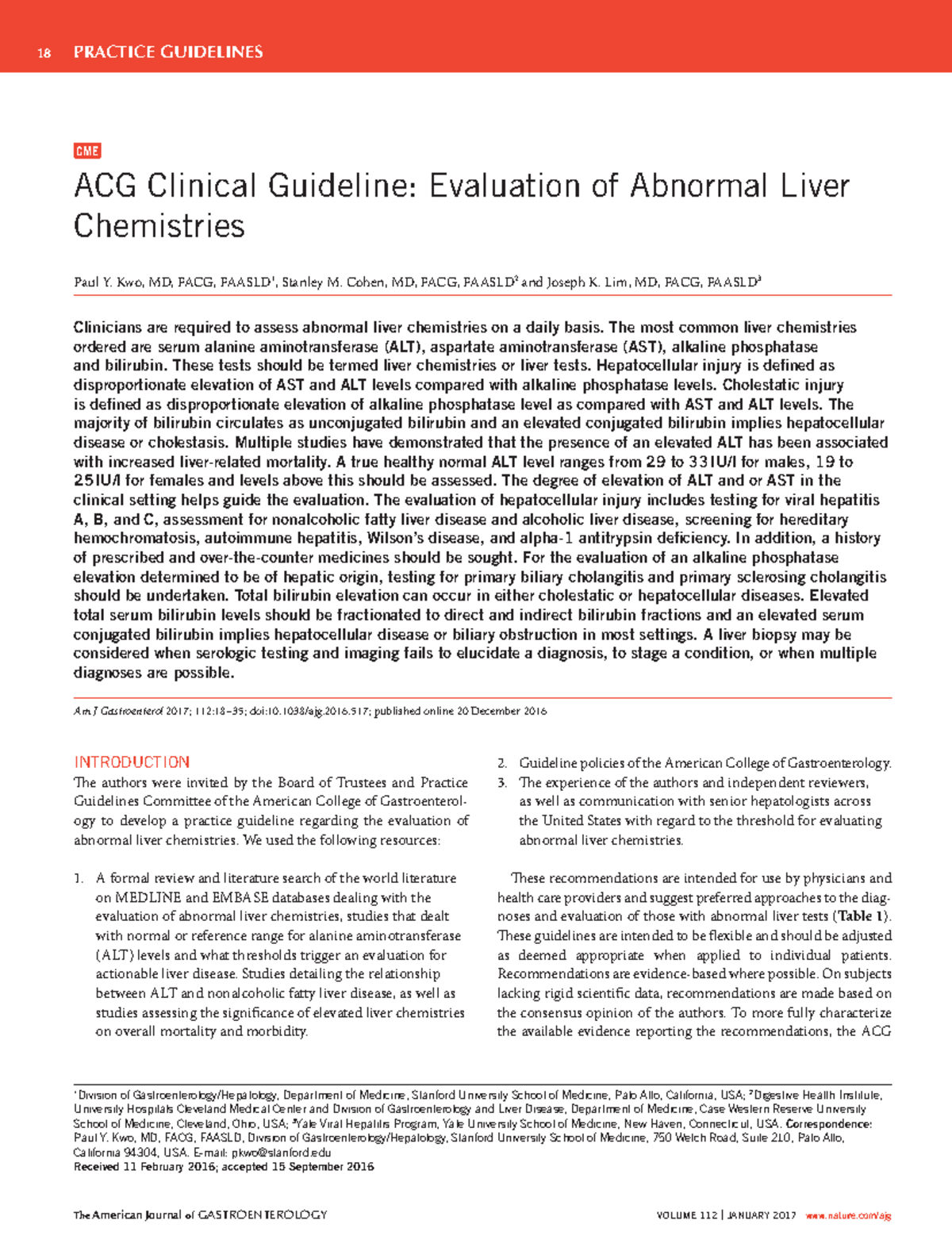 Acg clinical guideline evaluation of abnormal - 18 The American Journal ...