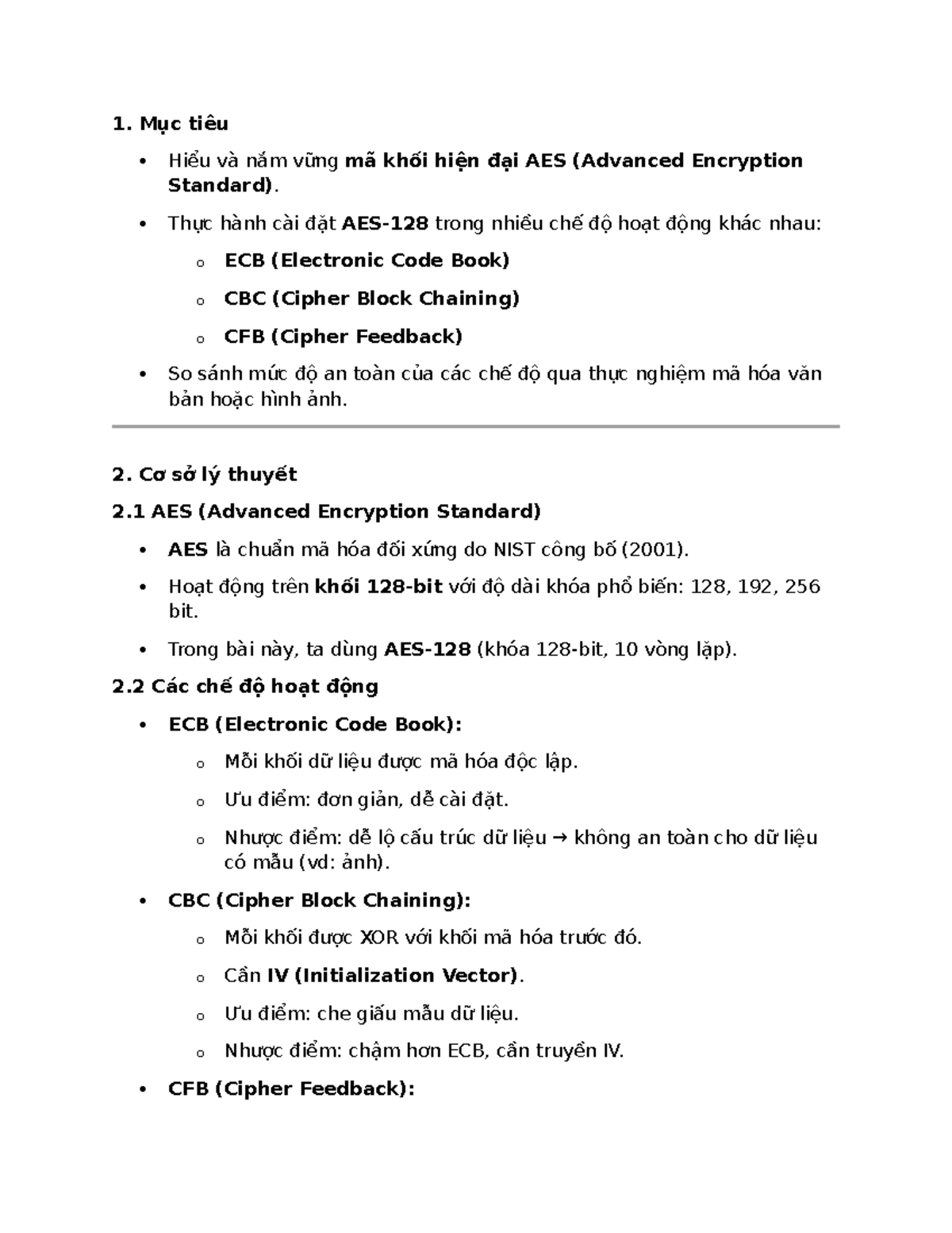 AES (Advanced Encryption Standard): So sánh các chế độ ECB, CBC, CFB ...