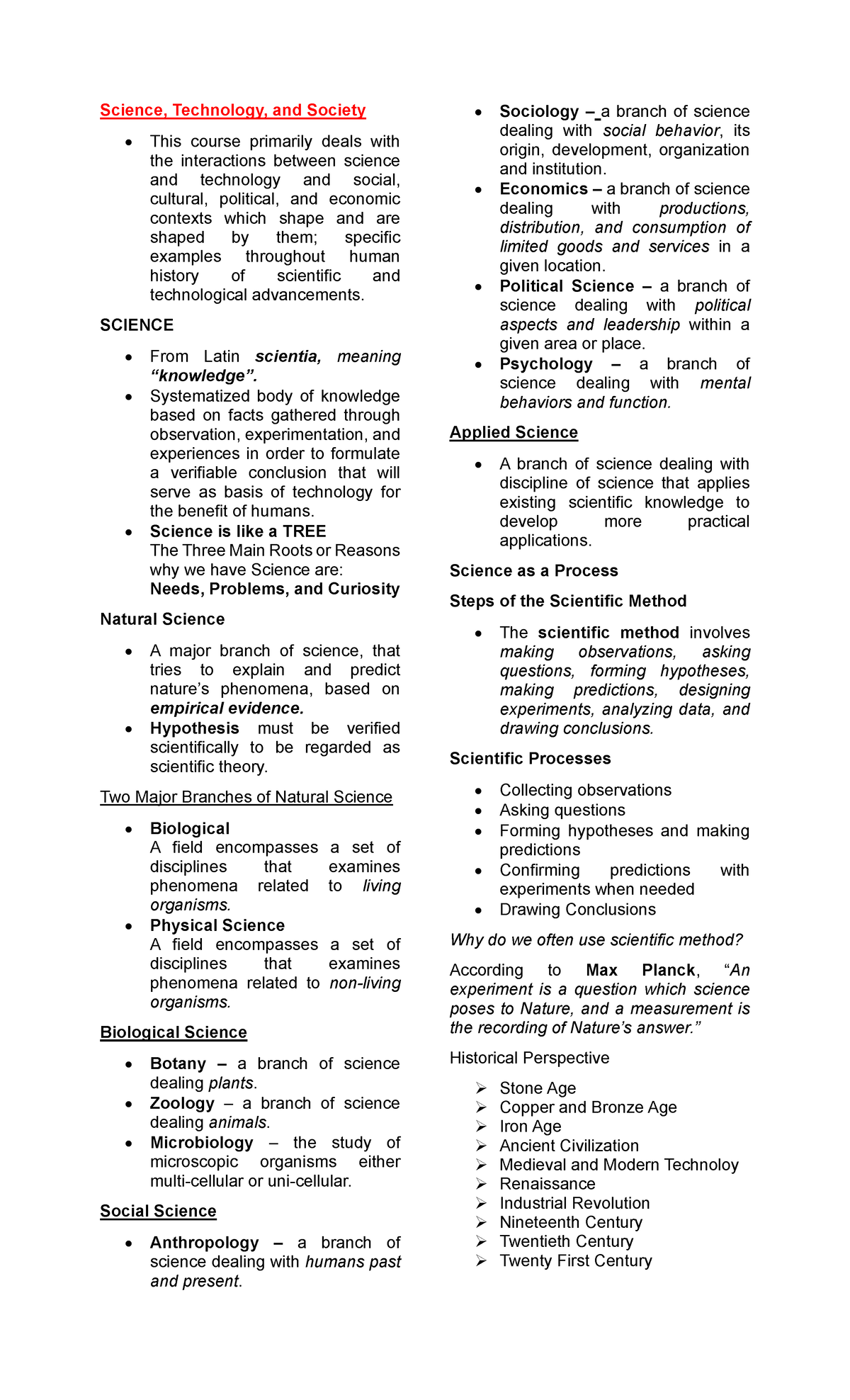 STS Reviewer - Notes - Science, Technology, and Society This course ...