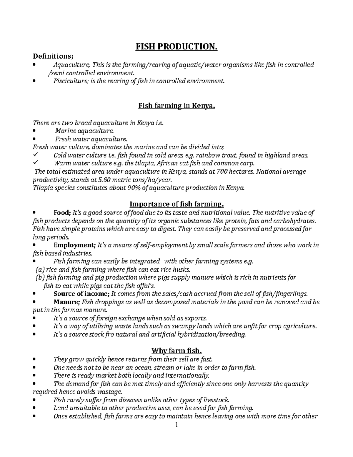 Fish Production Overview - FISH101 Revision Notes - Studocu