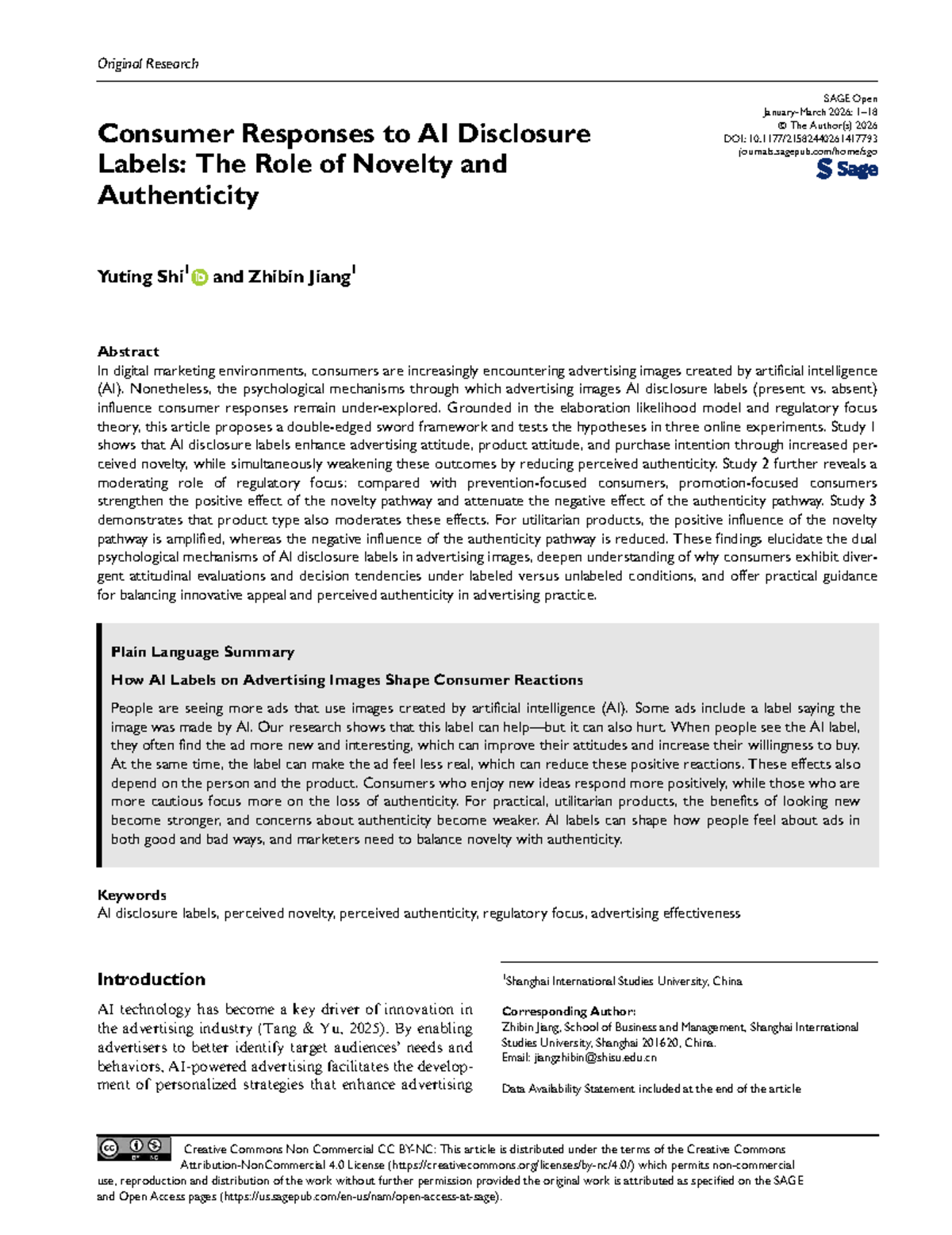 Consumer Responses to AI Disclosure Labels: Novelty vs. Authenticity ...