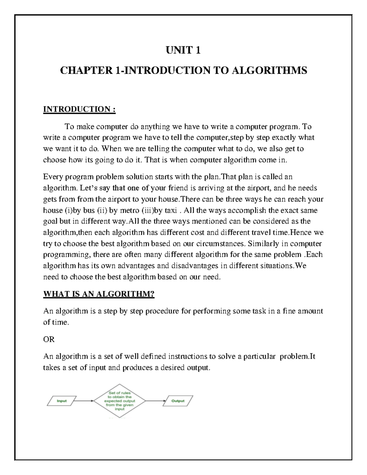 Algorithm - UNIT 1 CHAPTER 1 - INTRODUCTION TO ALGORITHMS INTRODUCTION ...