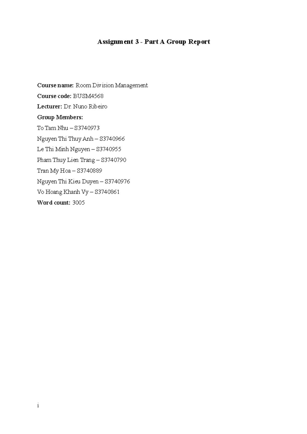 Assignment 3A Group Report - Assignment 3 - Part A Group Report Course ...