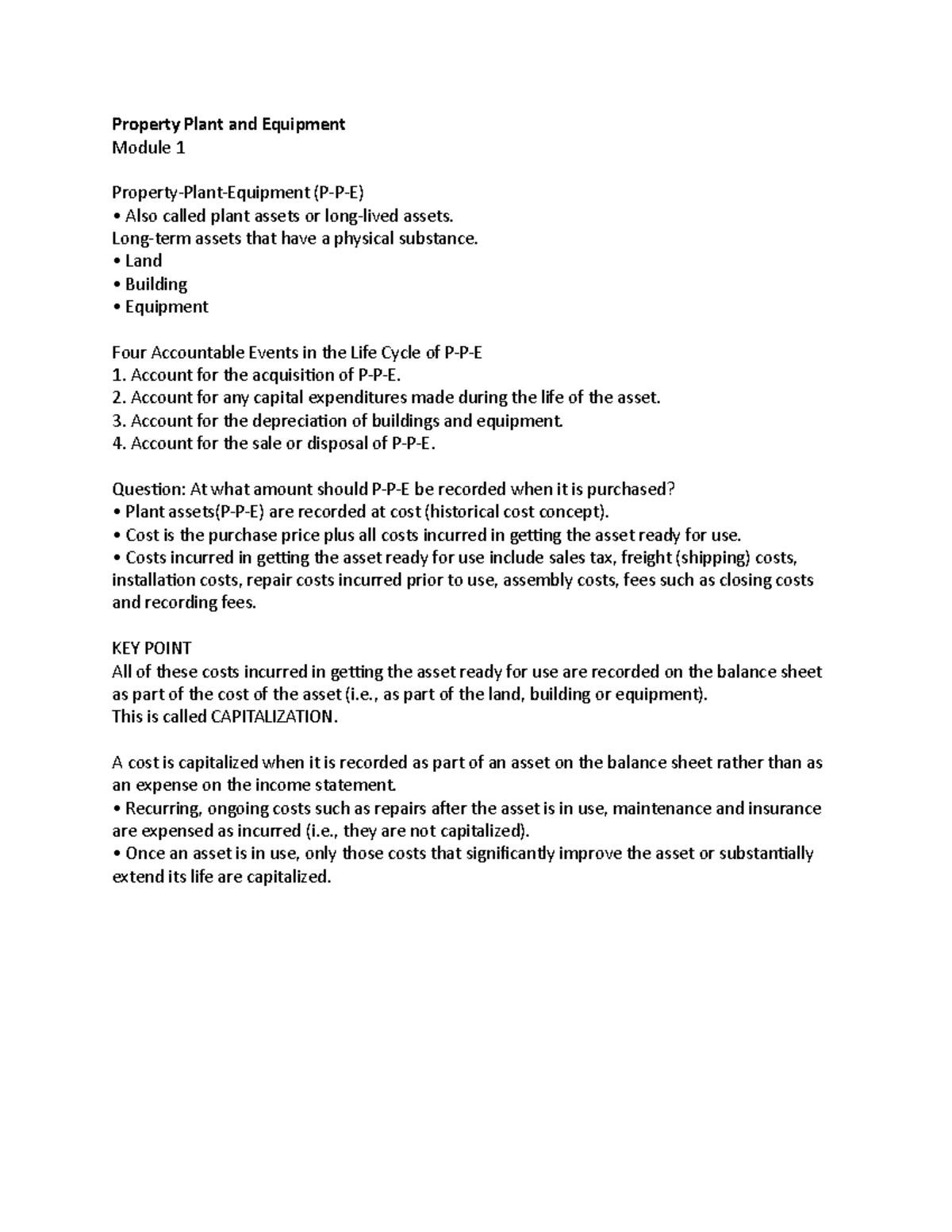 PPE Notes - Property, Plant, and Equipment Overview for M1 - Studocu