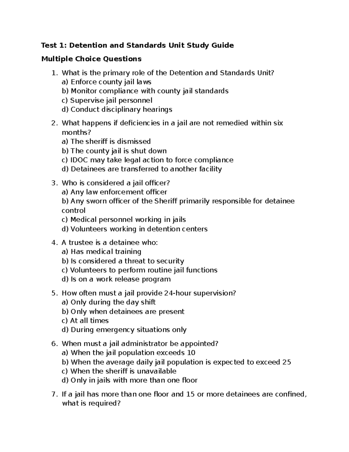 Test 1 Study Guide: Detention and Standards Unit Insights - Studocu