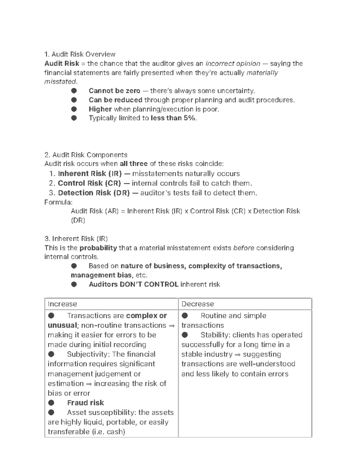 Chap. 7 Lecture Notes: Audit Risk Overview and Components - Studocu