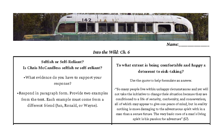 Ch. 6 Reflection - Assignment: Analyzing Chris McCandless's Choices ...
