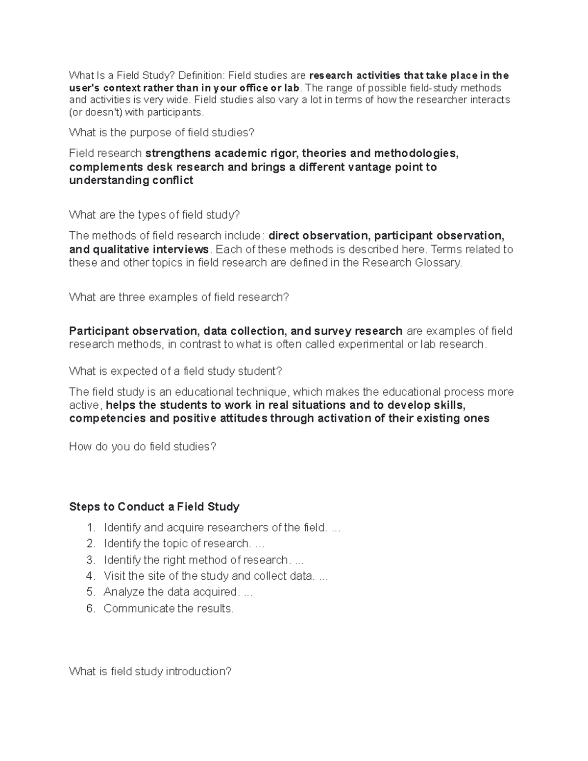 Field Study Analysis: Methods, Importance, and Applications - Studocu