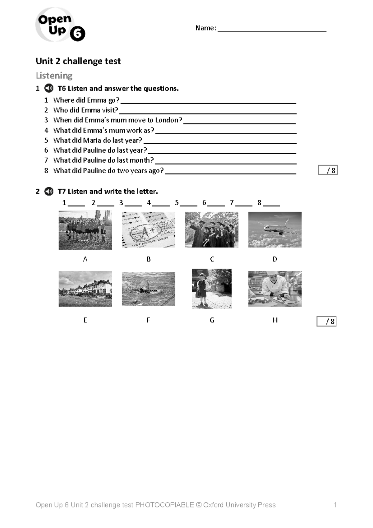 Open Up 6 Unit 2 Challenge Test: Listening & Speaking Activities - Studocu