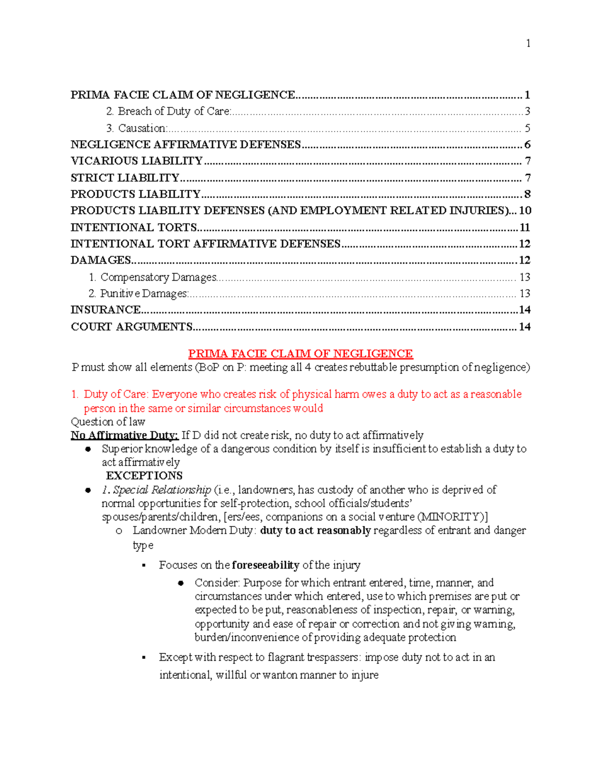 Torts Attack Sheet: Key Concepts and Defenses for Law Exam - Studocu
