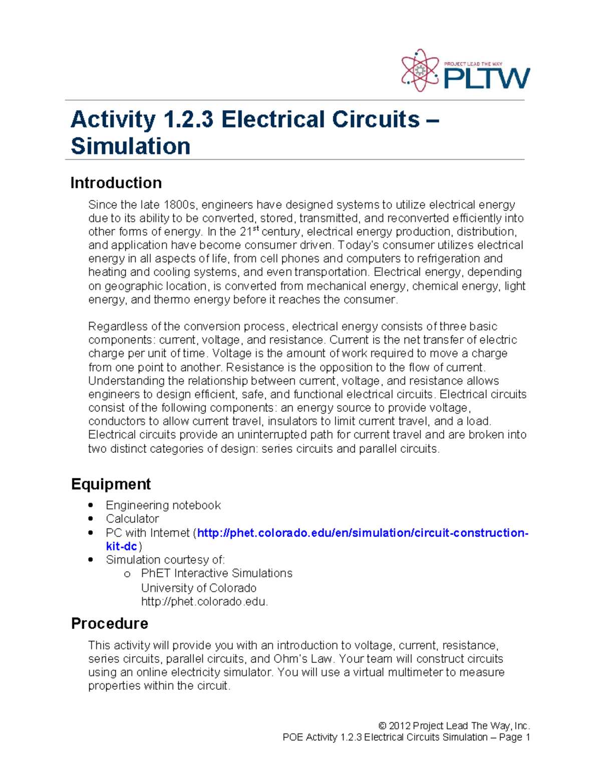 Electrical Circuits Simulation Lab | Activity 1.2.3 by Nick Bartling ...
