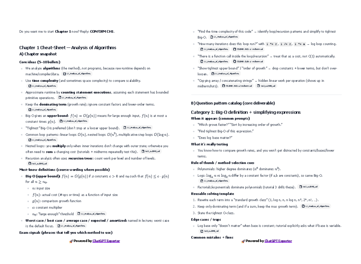 Cheatsheet for Time Complexity Analysis in Algorithms - Studocu