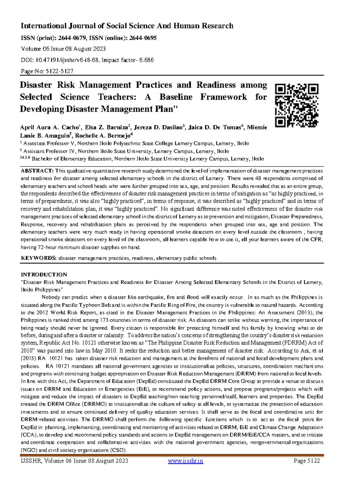 Disaster Risk Management Practices & Readiness Among Science Teachers ...