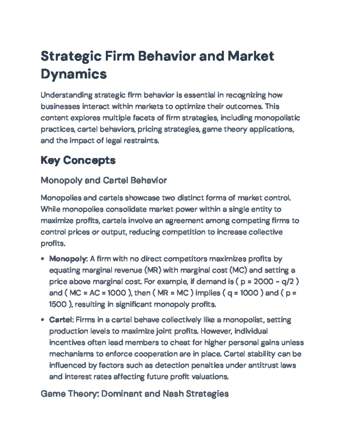 Strategic Firm Behavior & Market Dynamics Analysis: Economics 101 ...