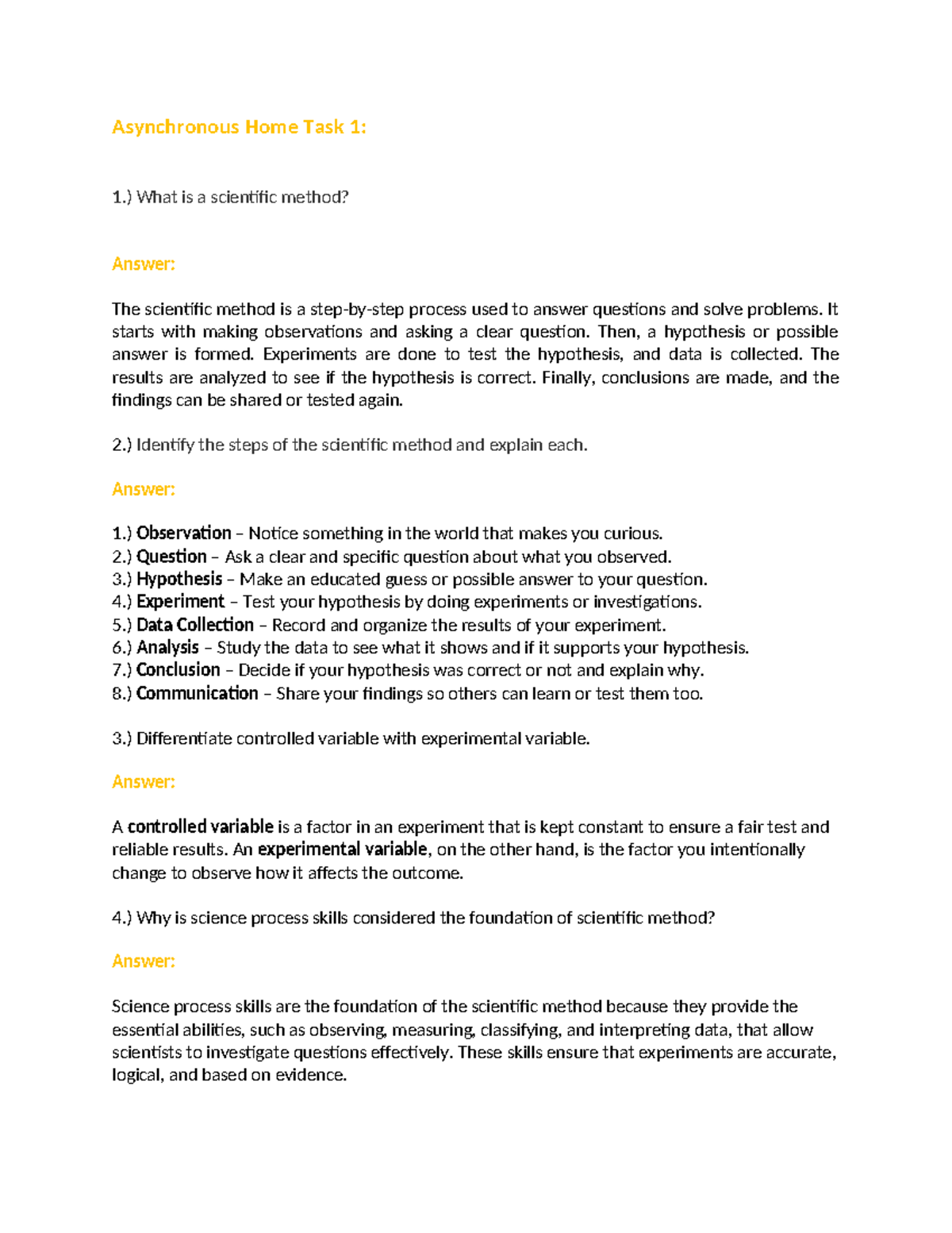 Image showcasing Asynchronous Home Task 1: Understanding the Scientific Method - Studocu