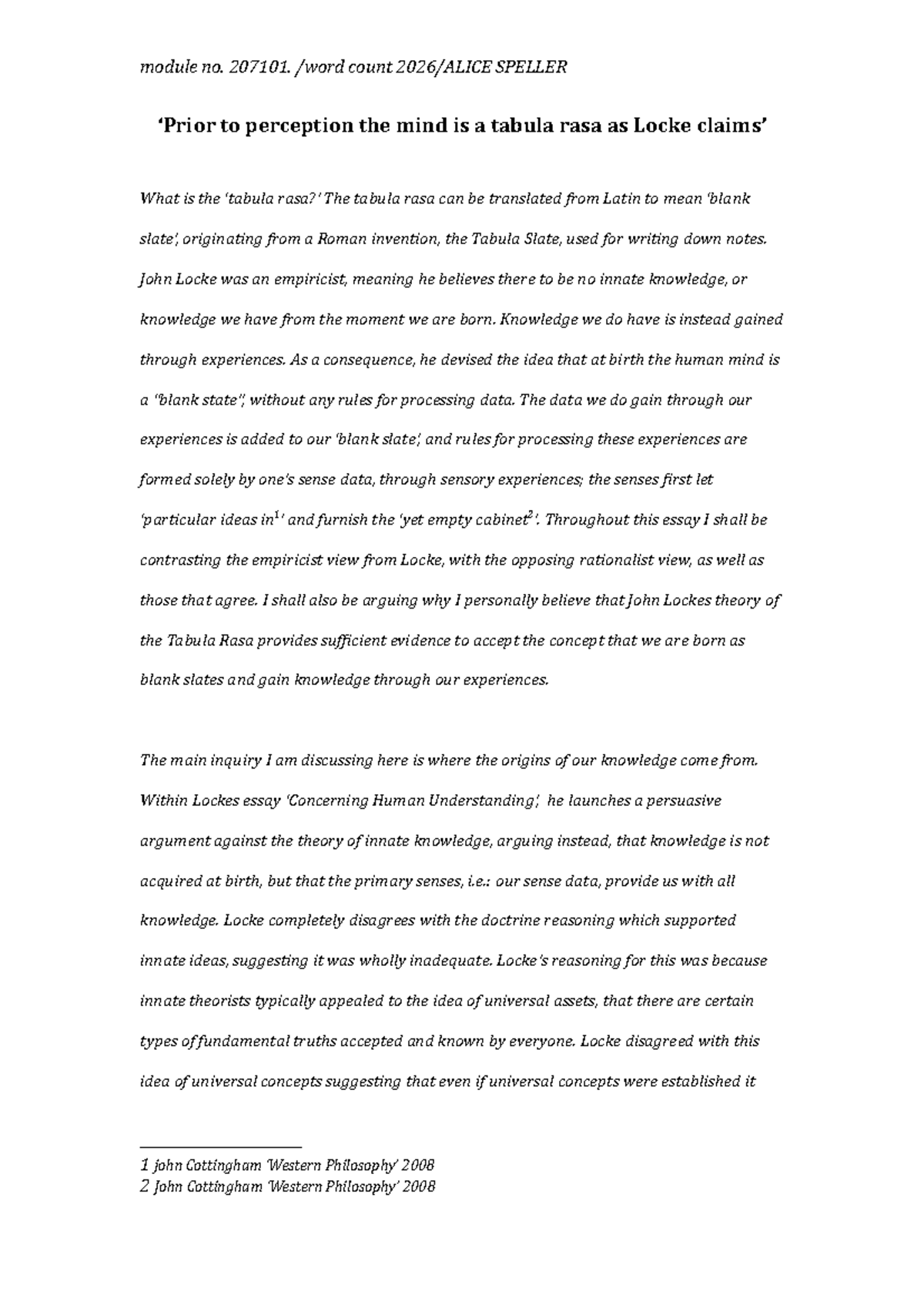 'Exploring Locke's Tabula Rasa: Empiricism vs Rationalism - Module ...